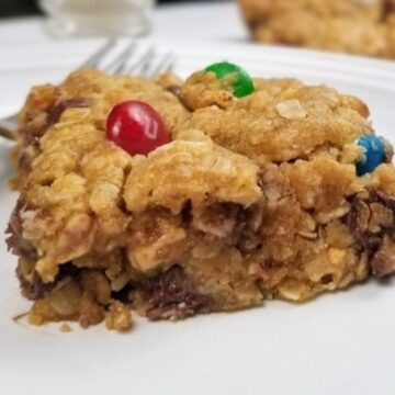 monster cookie bar on a white plate