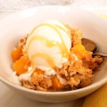 easy peach cobbler dump cake with white cake mix