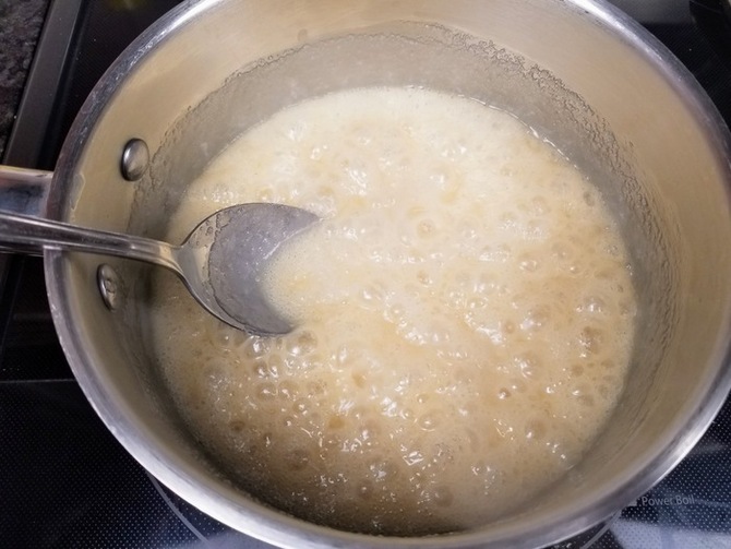 milk, butter, sugar simmering in a pan